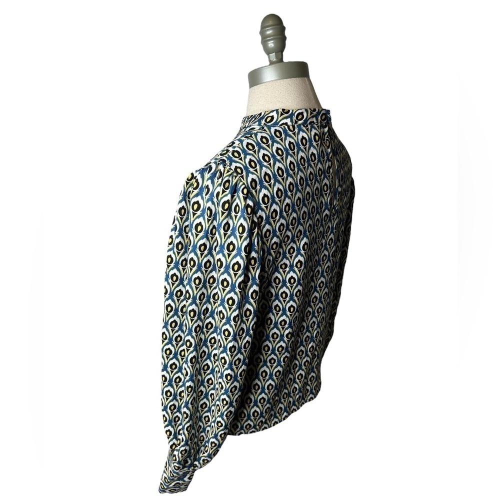 Cupcakes & Cashmere Peacock Abstract Printed Mock Neck Long Sleeve Blouse Small - Picture 4 of 13